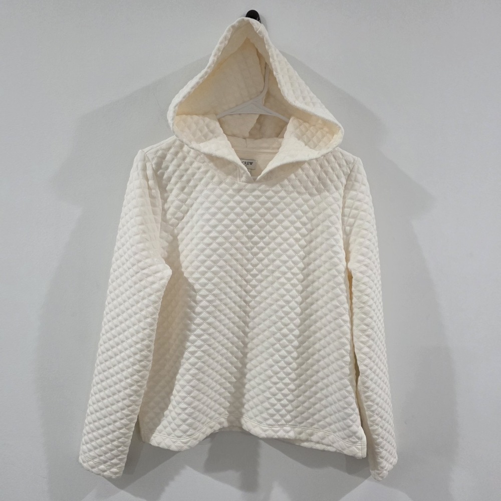 J Crew Quilted Hooded Sweatshirt Size Small Ivory Minimalist Beach Cozy
